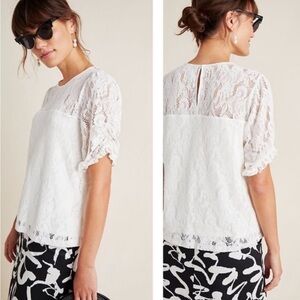 Anthropologie Parvati Lace Ruched Sleeve Top Size XL